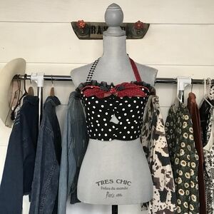 Tullea Upcycled Polka Dot Halter Crop Top Womens Size Medium